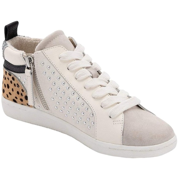 Dolce Vita Nikko Mid Top Studded Leaopard Print Fur Glitter Zip Sneakers Sz 9 - Picture 1 of 10